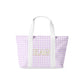 Purple gingham tote bag with Kappa Alpha Theta initials on a white background