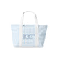Tote bag with blue and white checkered pattern and 'KKG' Greek letters on a white background