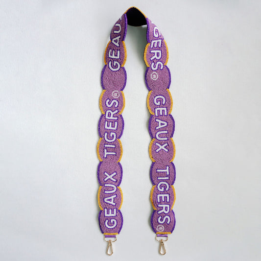 LSU Fully Beaded Scalloped Purse Strap