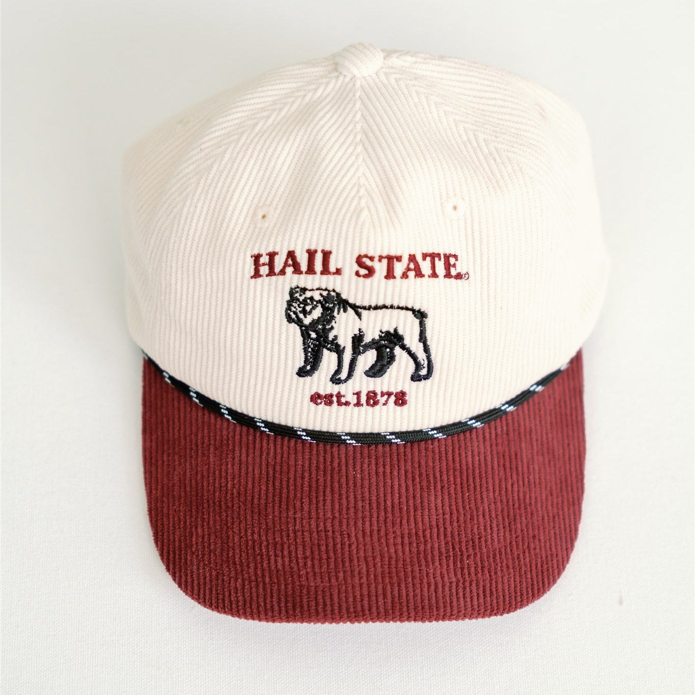 Cap with 'Hail State' and bulldog logo on a white background