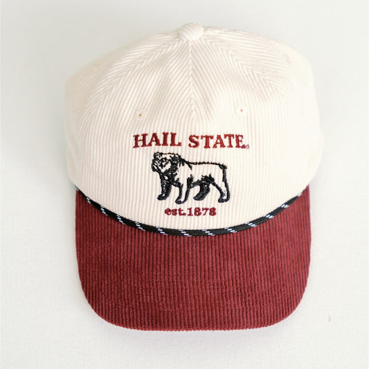 Cap with 'Hail State' and bulldog logo on a white background
