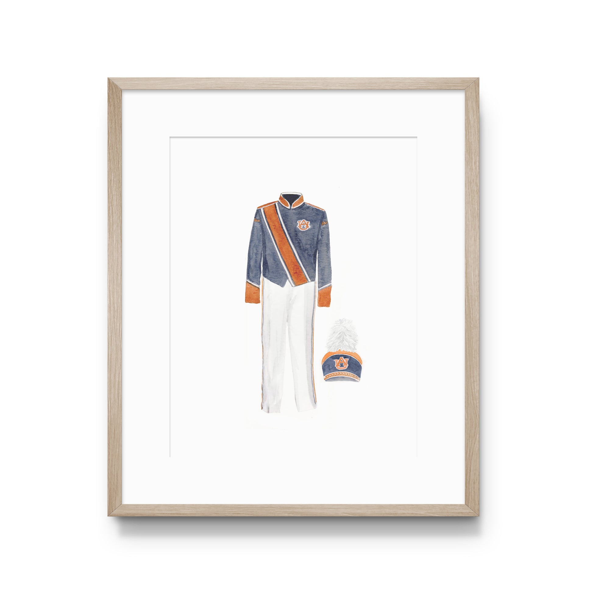 Watercolor print of Auburn University's Navy AUMB Uniform 