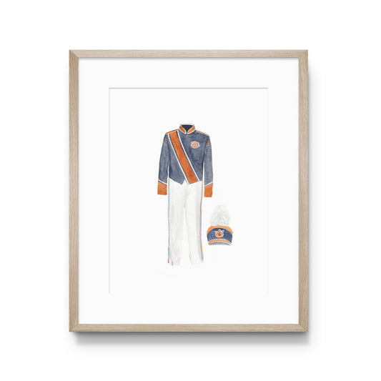 Watercolor print of Auburn University's Navy AUMB Uniform 