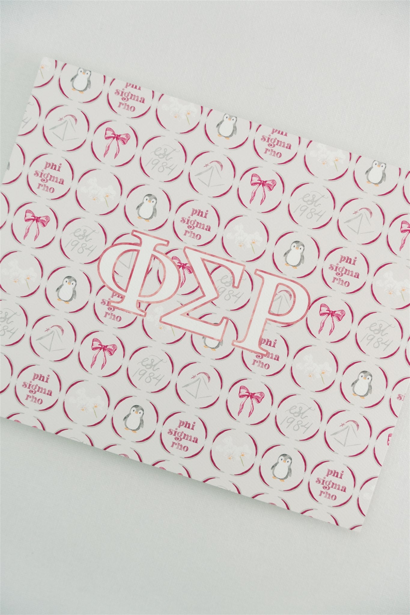 Art print with Phi Sigma Rho Greek letters and pattern on a white background.