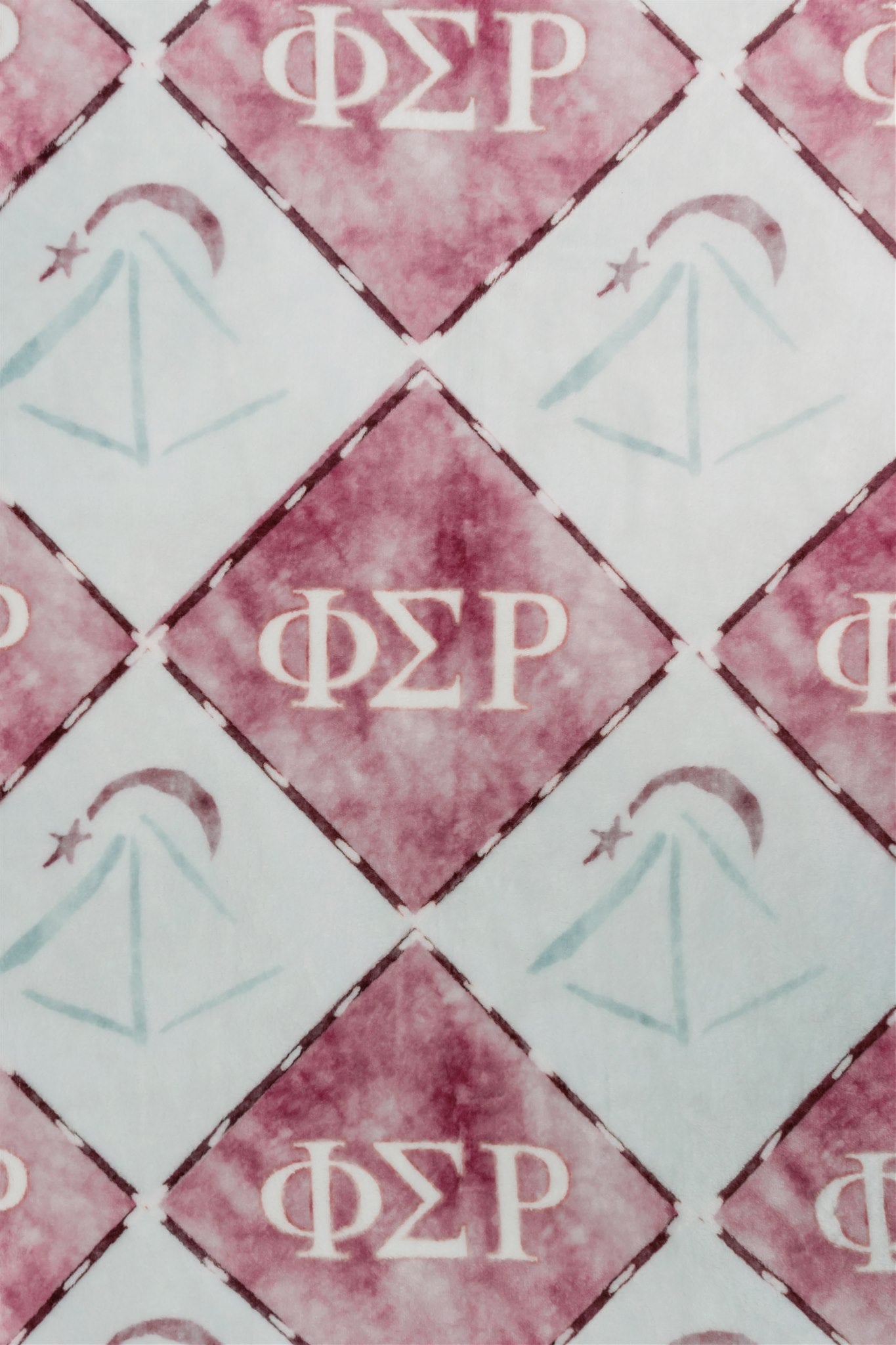 Red and white checkered pattern with Phi Sigma Rho Greek letters