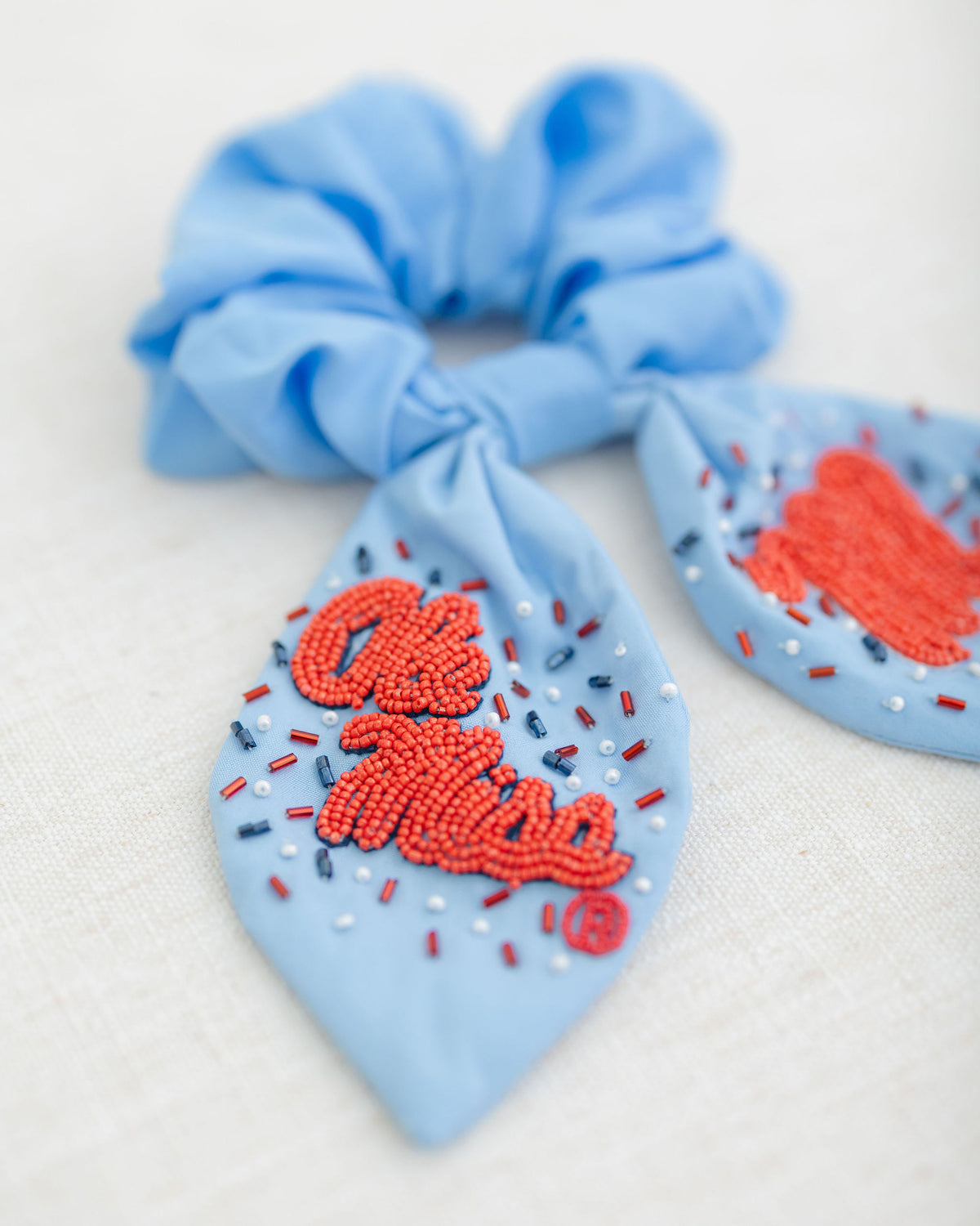 Ole Miss Beaded Scrunchie