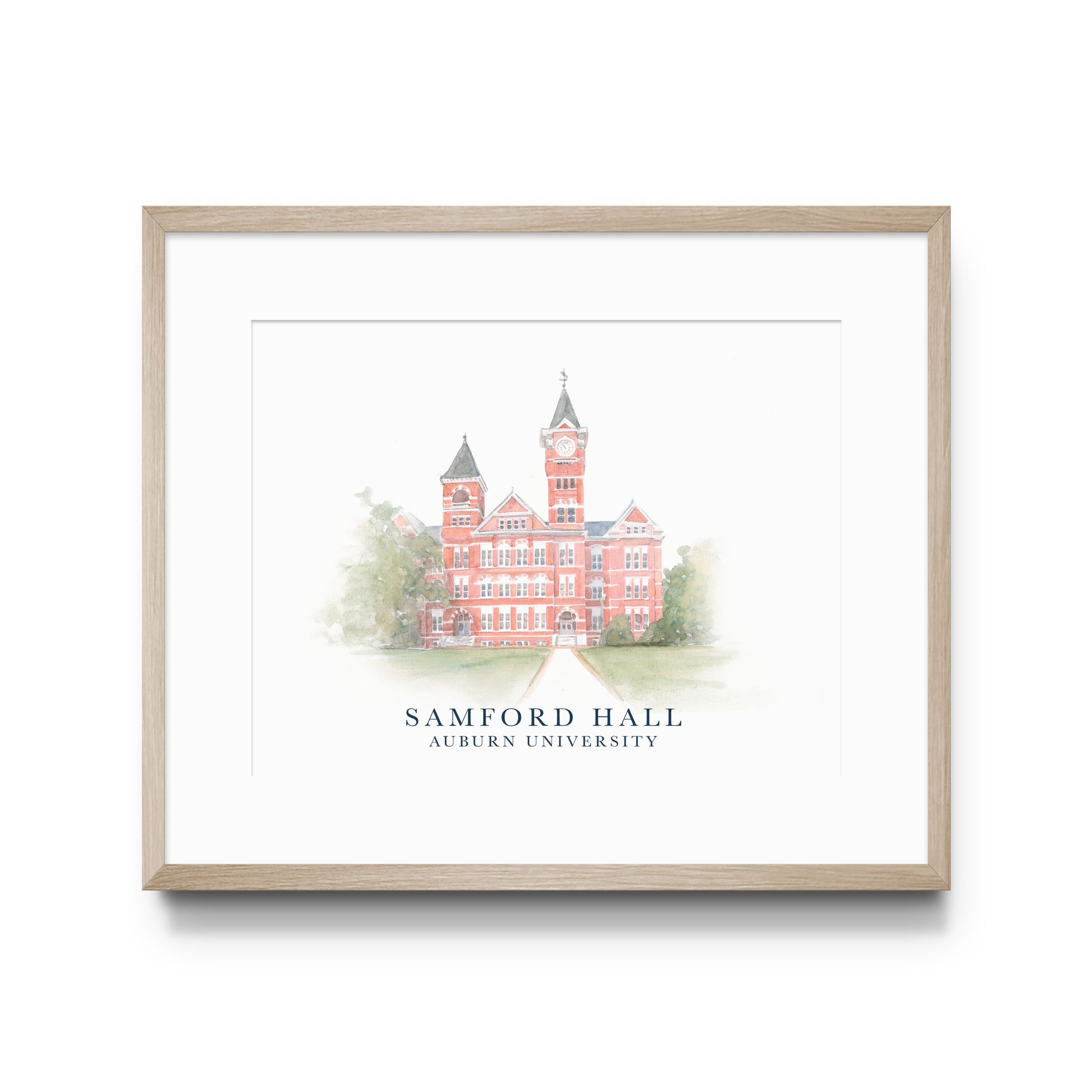 Watercolor art of Auburn University's Samford Hall