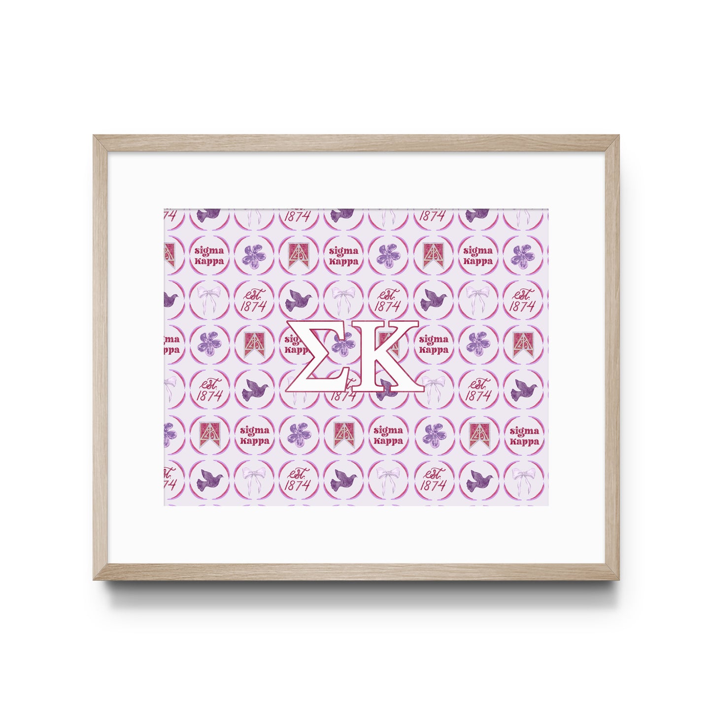 Framed art print with Sigma Kappa Greek letters and design on a white background