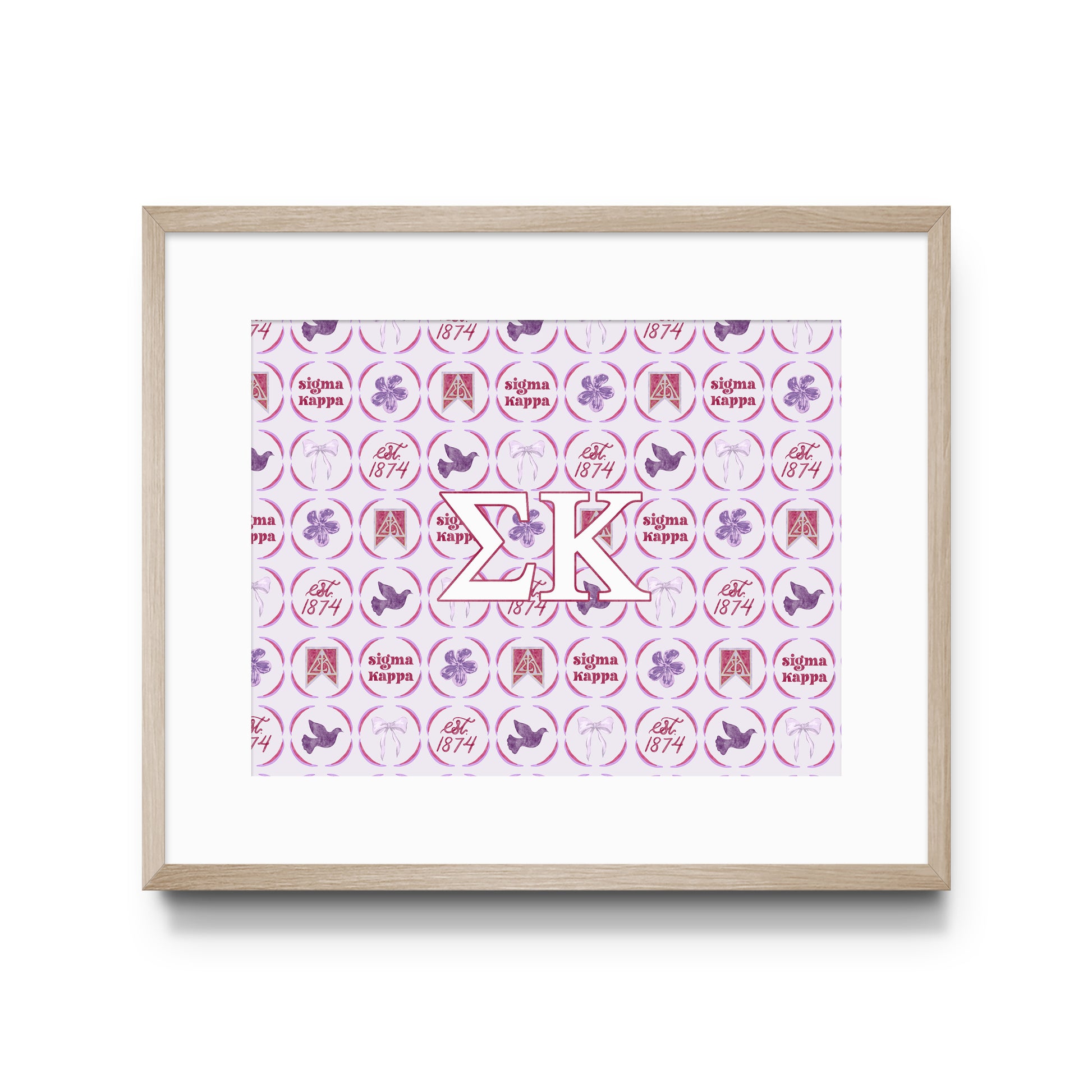 Framed art print with Sigma Kappa Greek letters and design on a white background