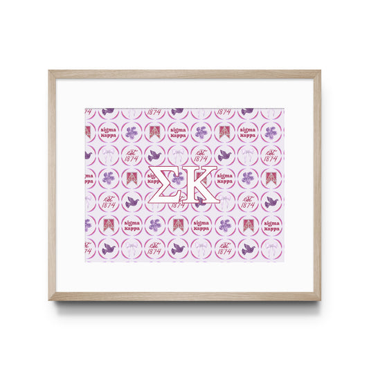 Framed art print with Sigma Kappa Greek letters and design on a white background