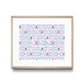 Framed art print with a pattern of symbols and Tri Sigma Greek letters on a white background
