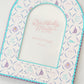 Decorative photo frame with Tri Sigma Greek letters and blue and purple pattern on a white background.