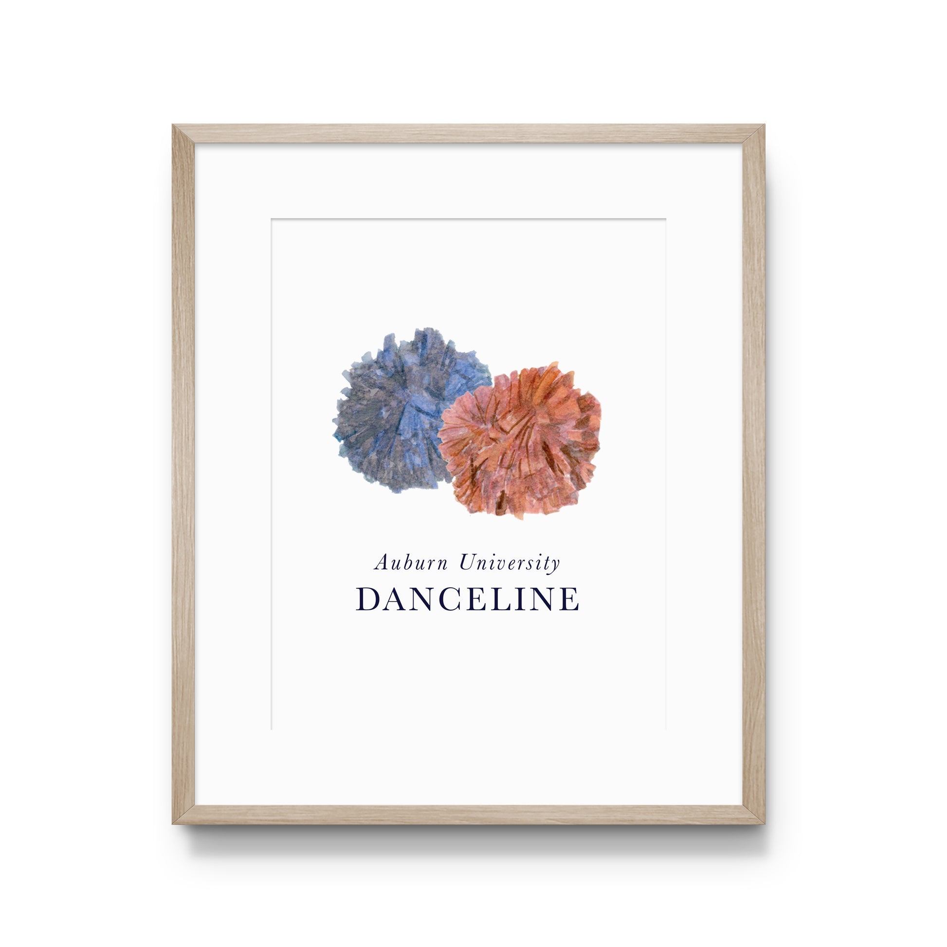 Watercolor art of Auburn University's Danceline Pom Poms