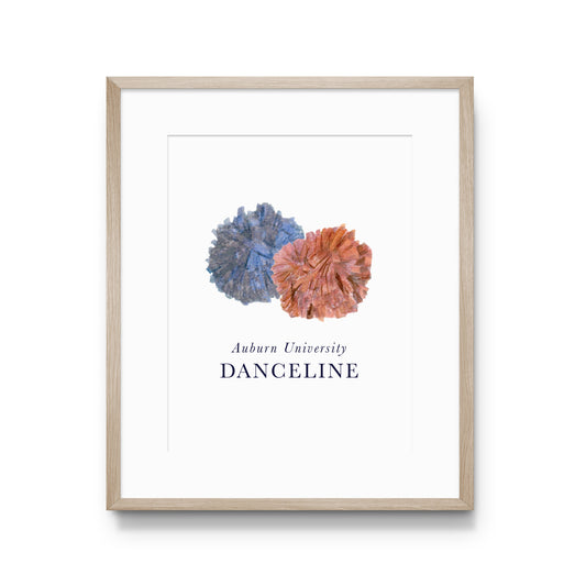Watercolor art of Auburn University's Danceline Pom Poms