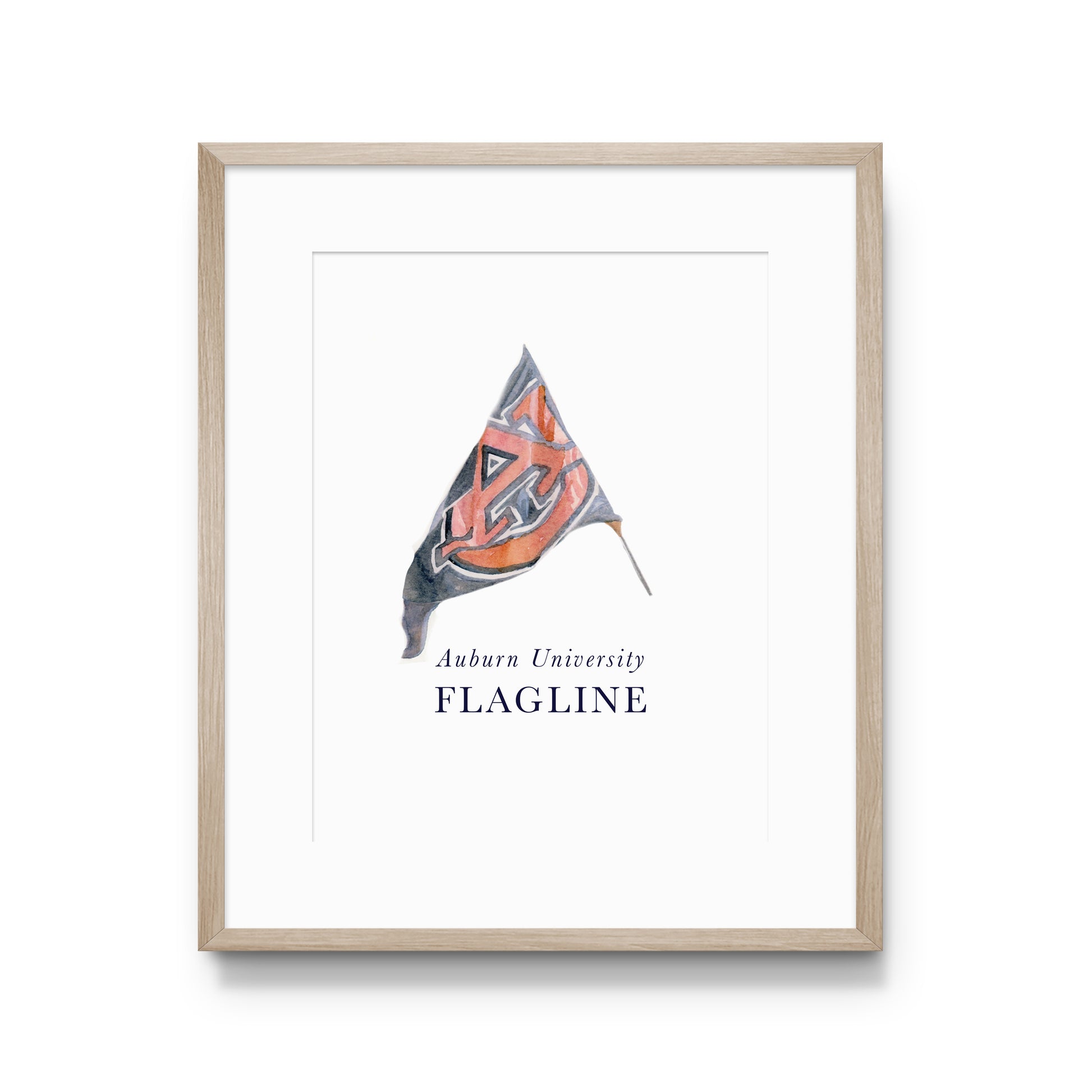 Watercolor art of Auburn University's Flagline Flag