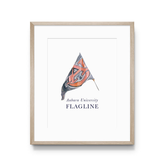 Watercolor art of Auburn University's Flagline Flag