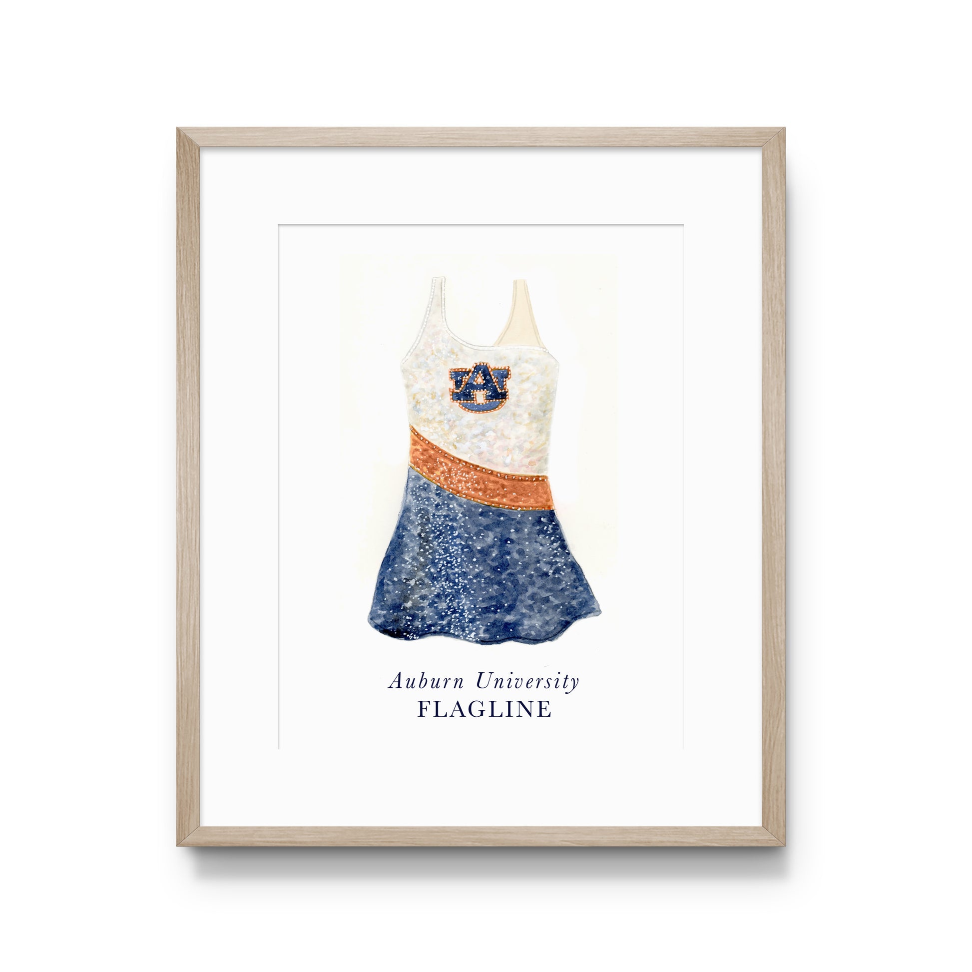 Watercolor art of the Auburn University Tiger Eyes Flag Uniform