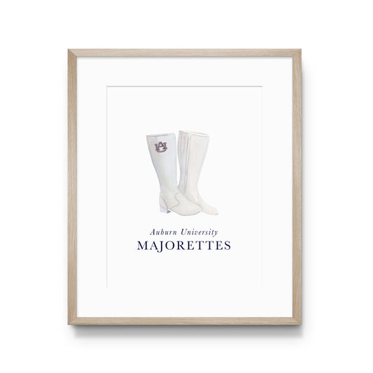 Watercolor art print of Auburn University's Tiger Eyes Majorette Boots