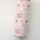 Light red water bottle with decorative University of Alabama design on a white background
