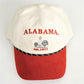 White cap with red brim and 'Alabama' text on a white background
