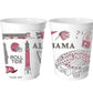 White plastic cups with University of Alabama symbols on them.