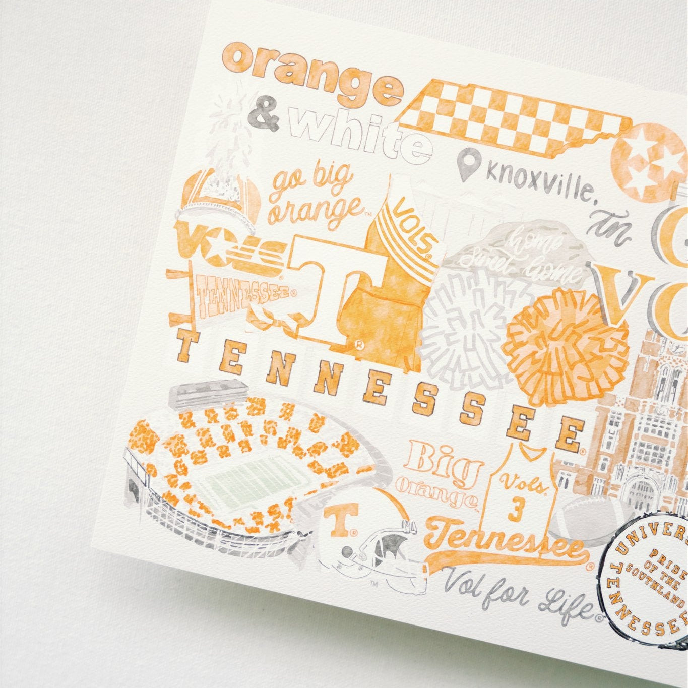 Decorative artwork with Tennessee-themed graphics and text on a white background