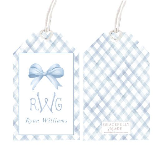 Personalized blue bow gift tags