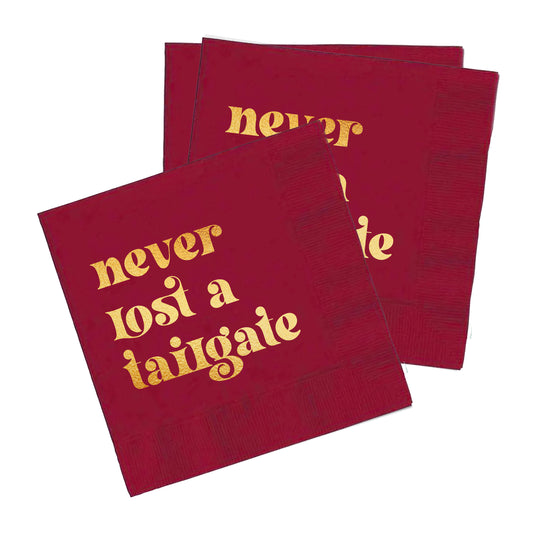 Crimson Gold Foil "Never Lost a Tailgate" Napkin Pack