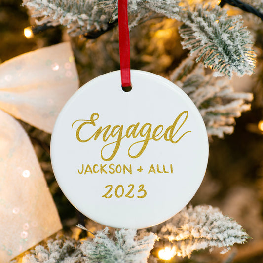 Personalized "Engaged" ceramic ornament