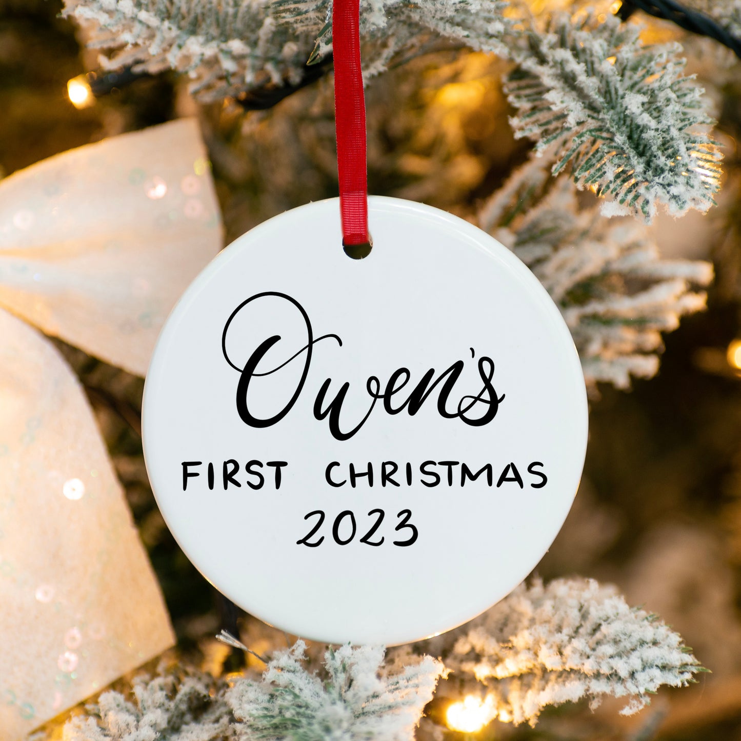 Personalized "First Christmas" ceramic ornament