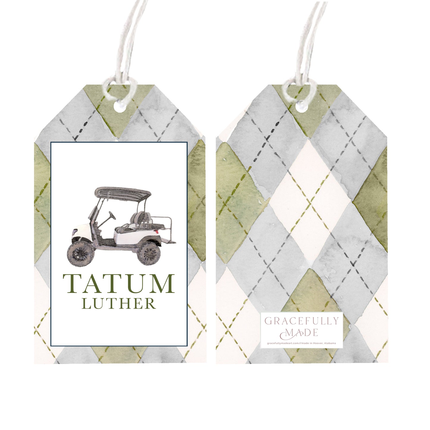 Personalized golf cart gift tags
