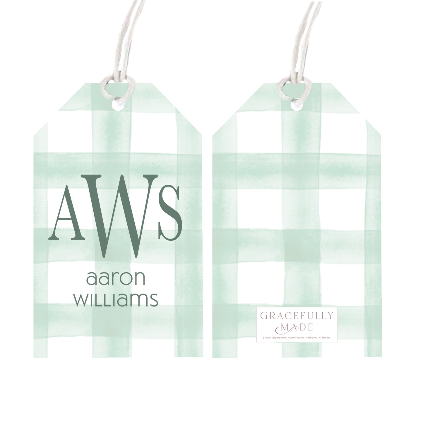 Personalized green plaid gift tags
