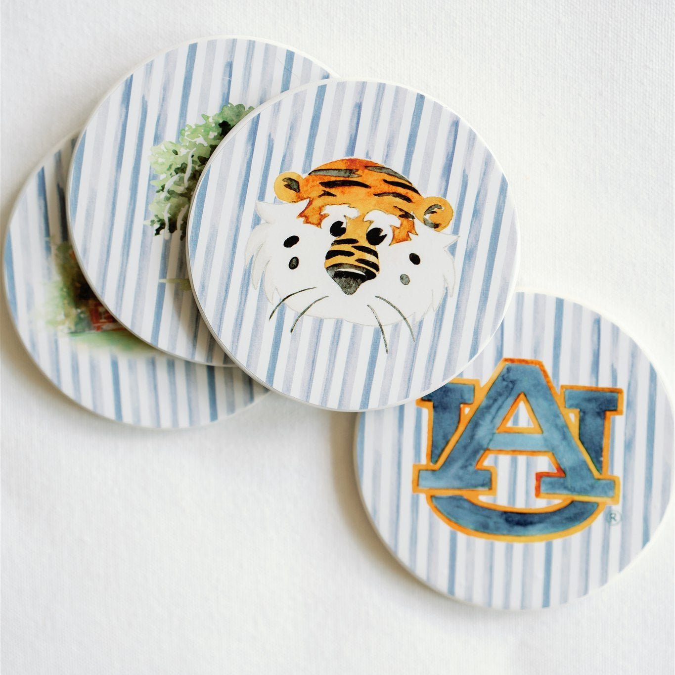 Ceramic Auburn Striped Coasters