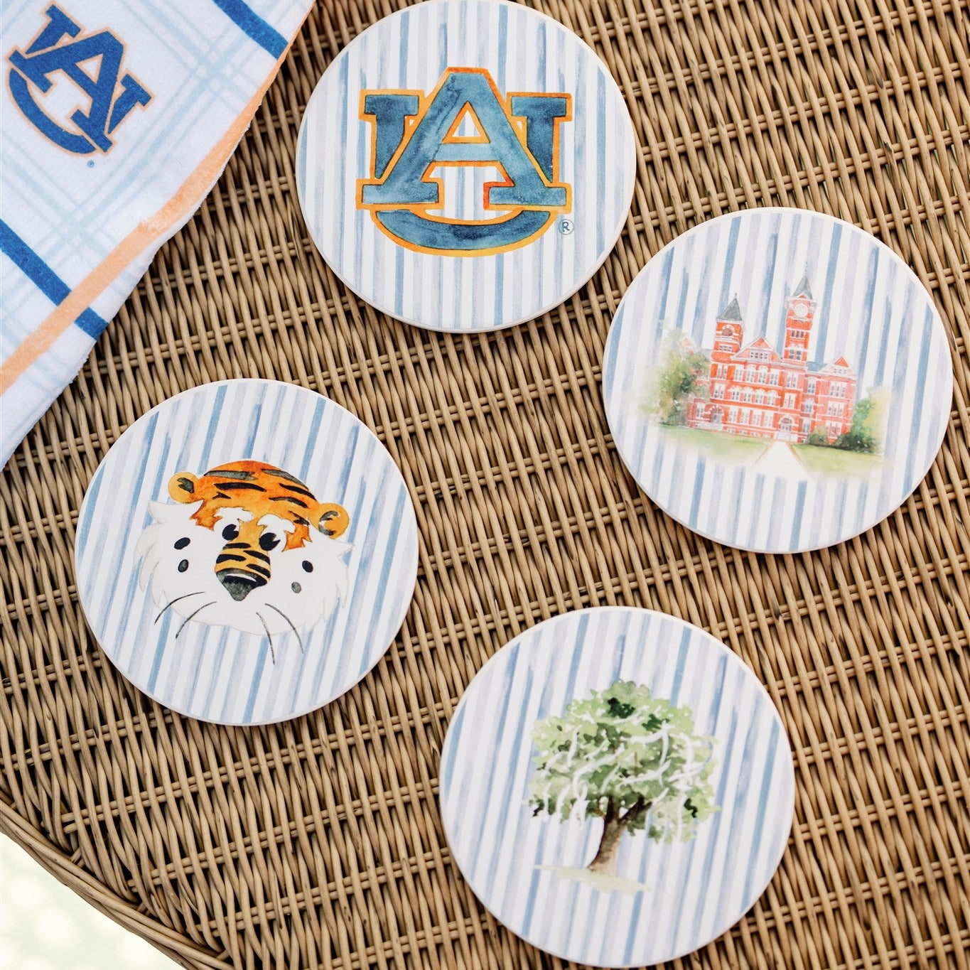 Ceramic Auburn Striped Coasters