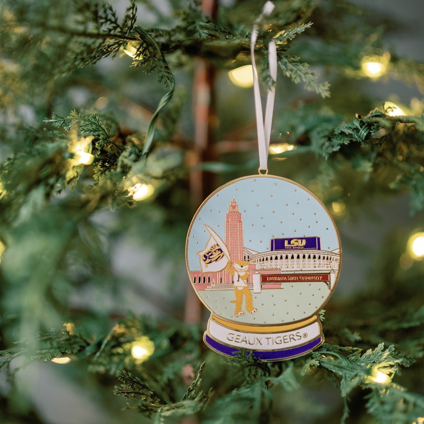 Enamel LSU Snow Globe Ornament