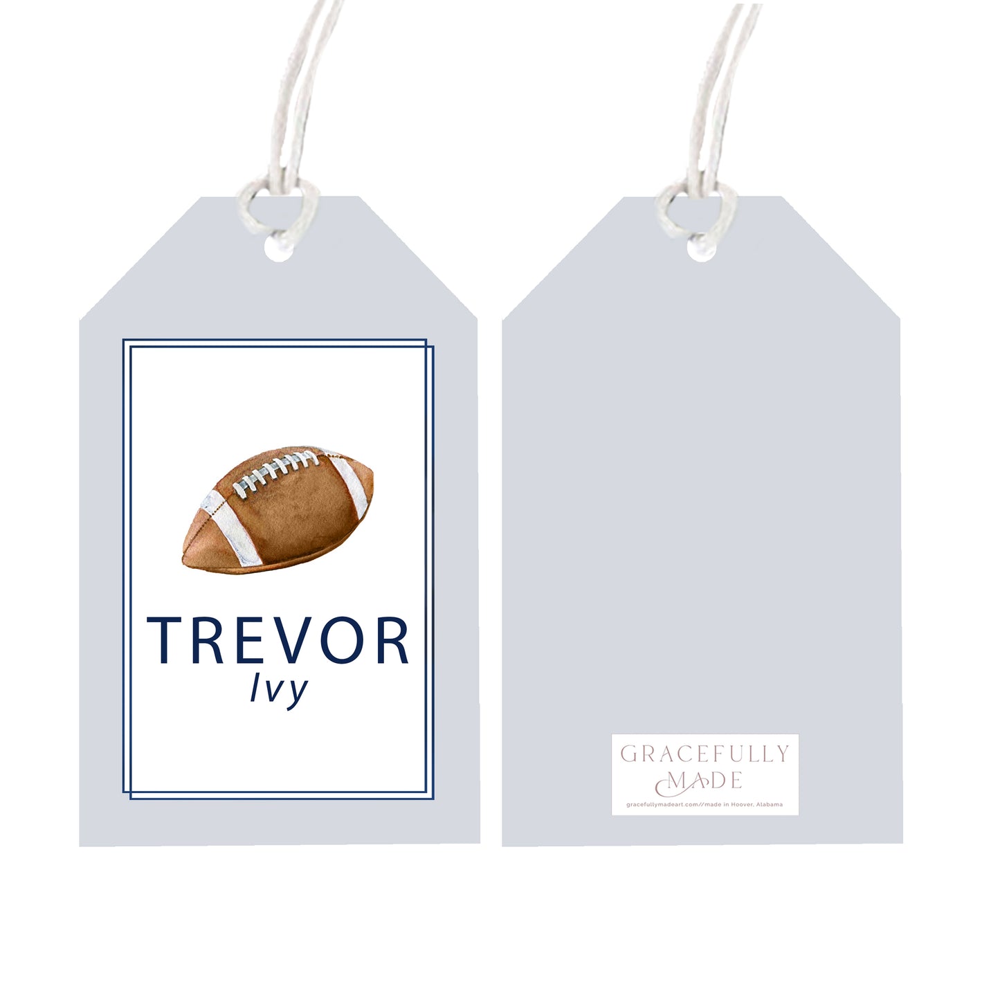 Personalized navy football gift tags
