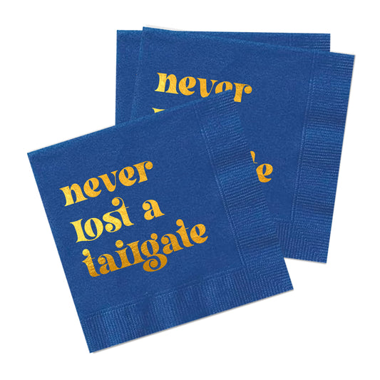 Navy Gold Foil "Never Lost a Tailgate" Napkin Pack