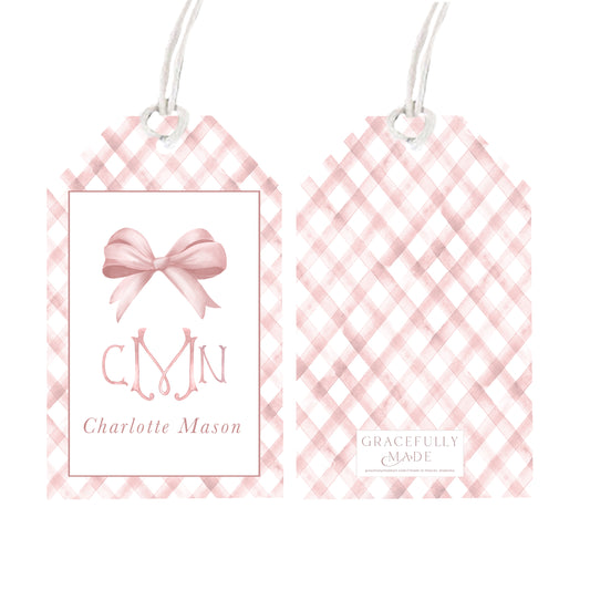 Personalized pink bow gift tags
