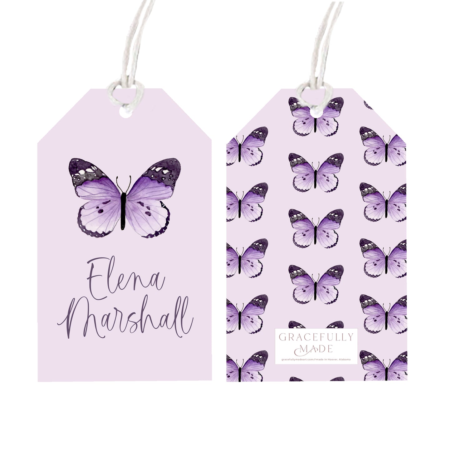 Personalized purple butterfly gift tags